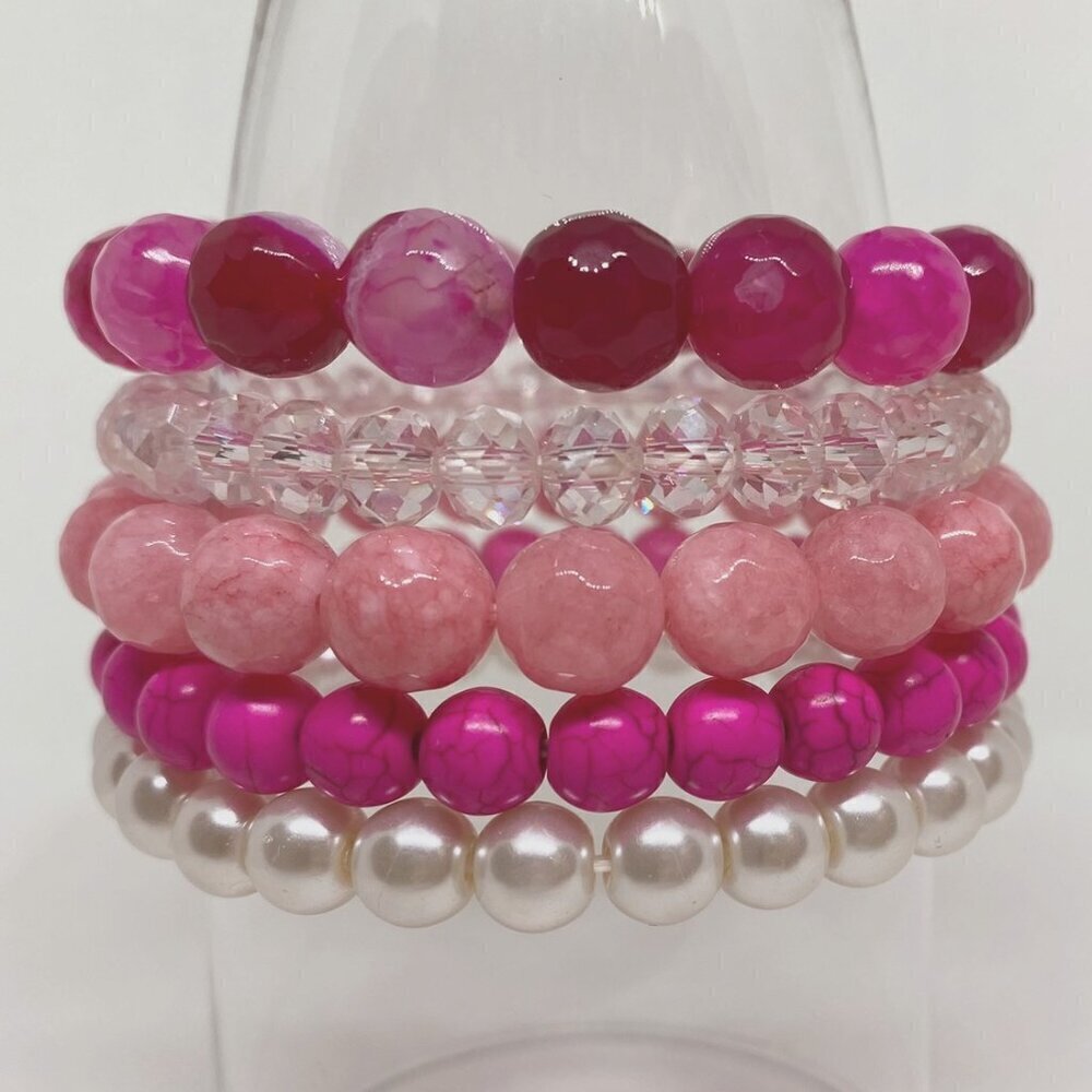 Set of 5 Pink stacking bracelets